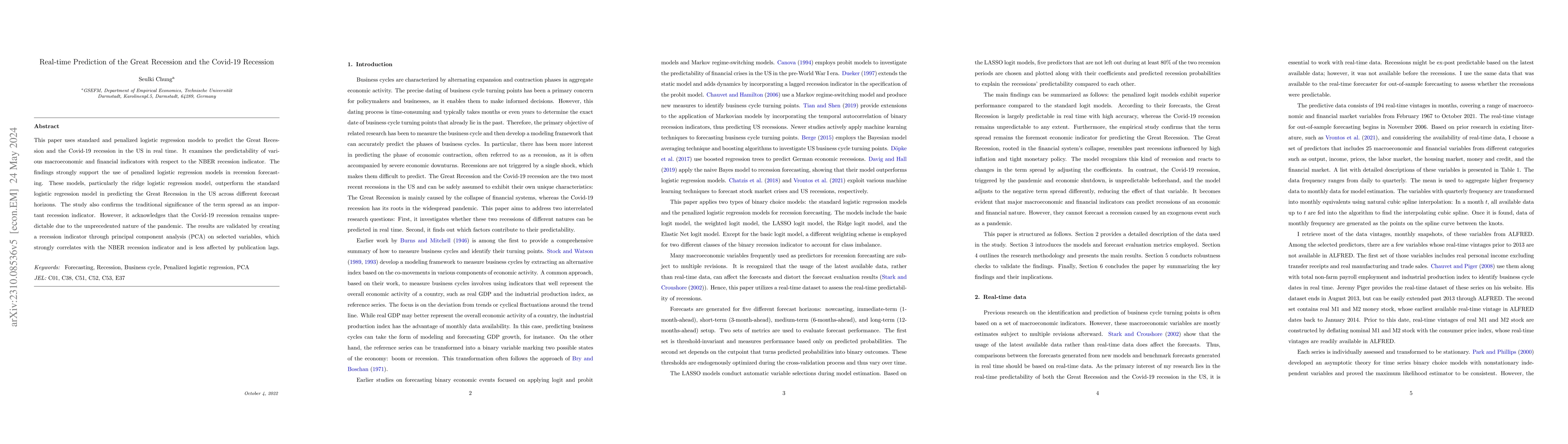 Thumbnail for Real-time Prediction of the Great Recession and the Covid-19 Recession