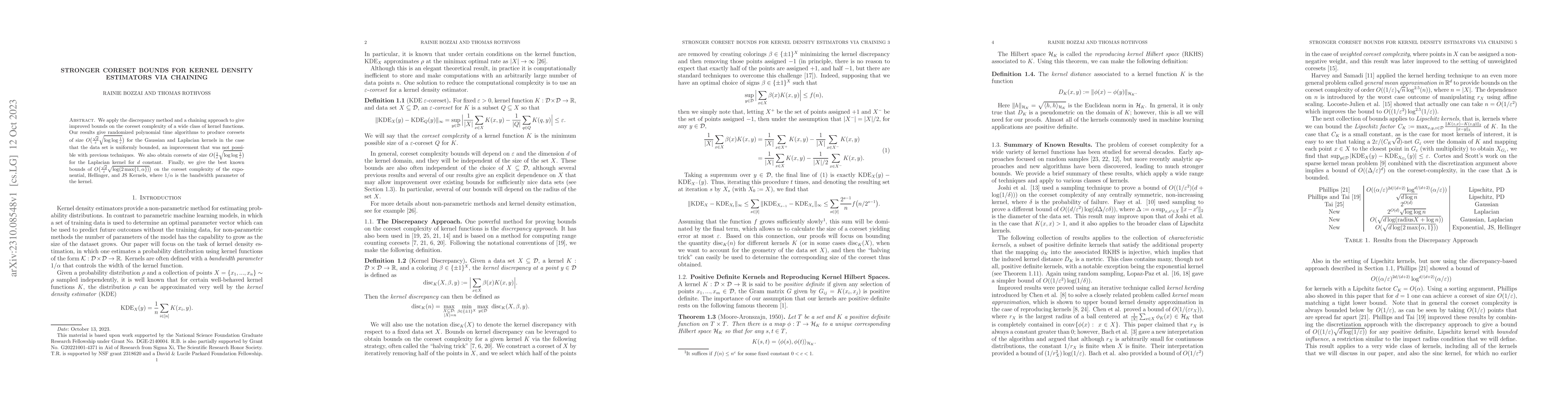 Thumbnail for Stronger Coreset Bounds for Kernel Density Estimators via Chaining