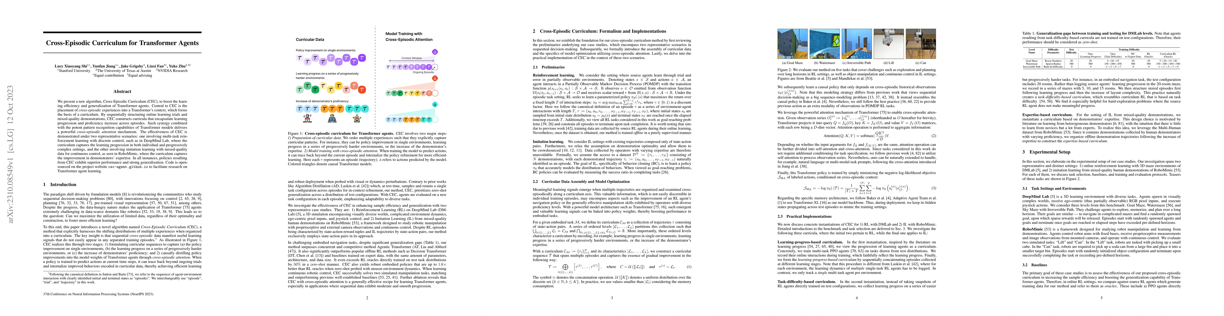 Thumbnail for Cross-Episodic Curriculum for Transformer Agents