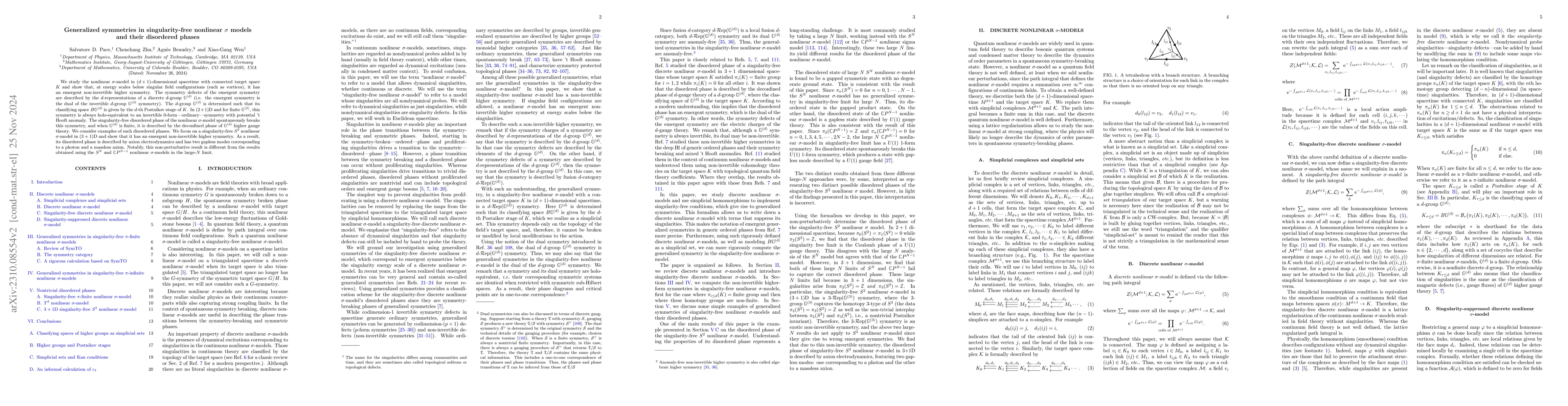 Thumbnail for Generalized symmetries in singularity-free nonlinear $\sigma$-models and
  their disordered phases