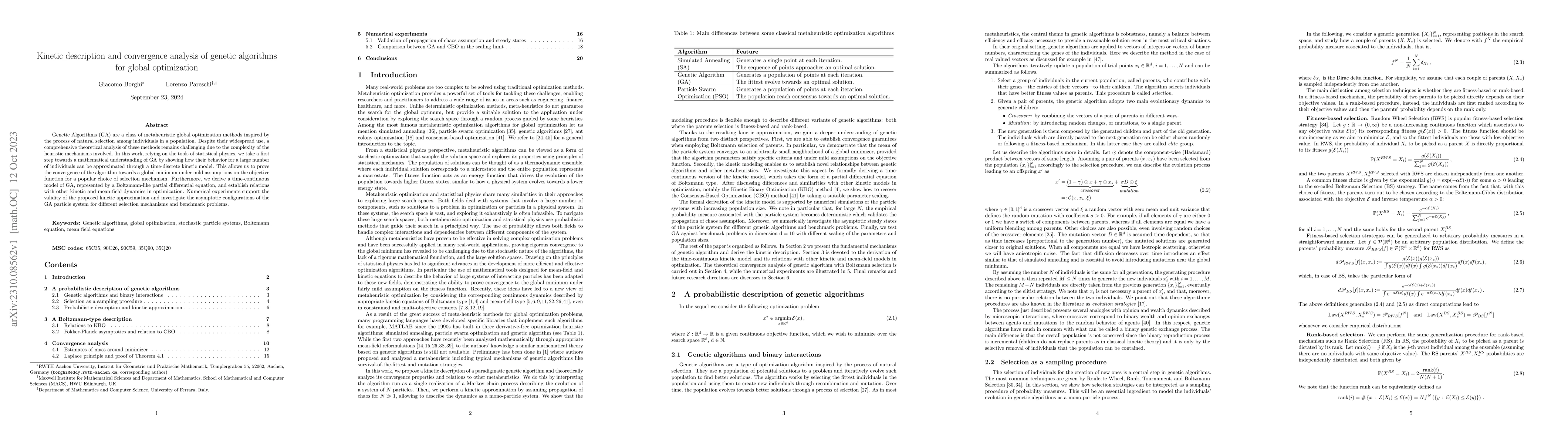 Thumbnail for Kinetic description and convergence analysis of genetic algorithms for
  global optimization