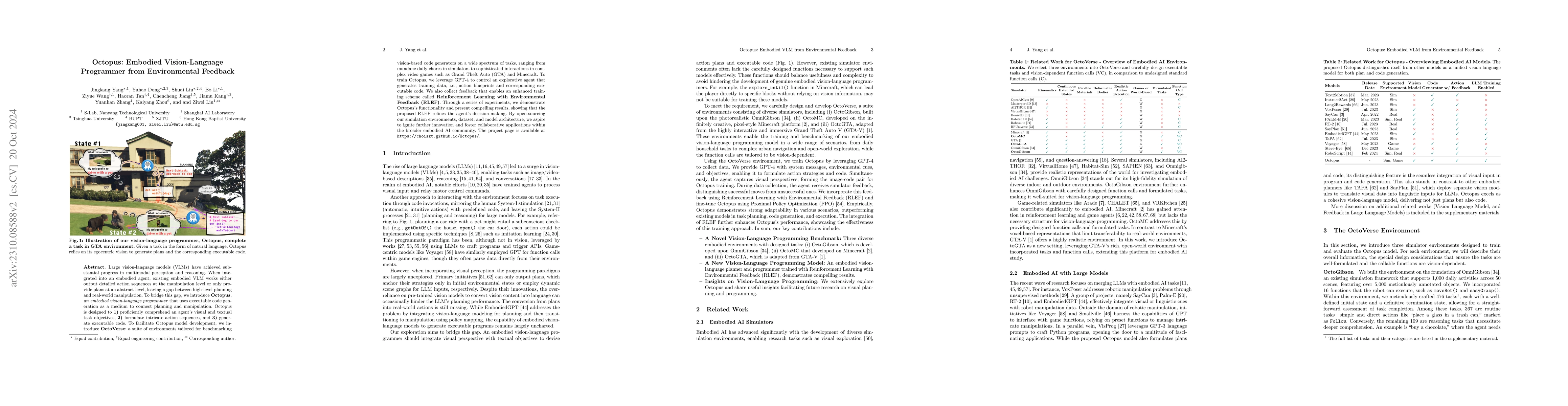 Thumbnail for Octopus: Embodied Vision-Language Programmer from Environmental Feedback