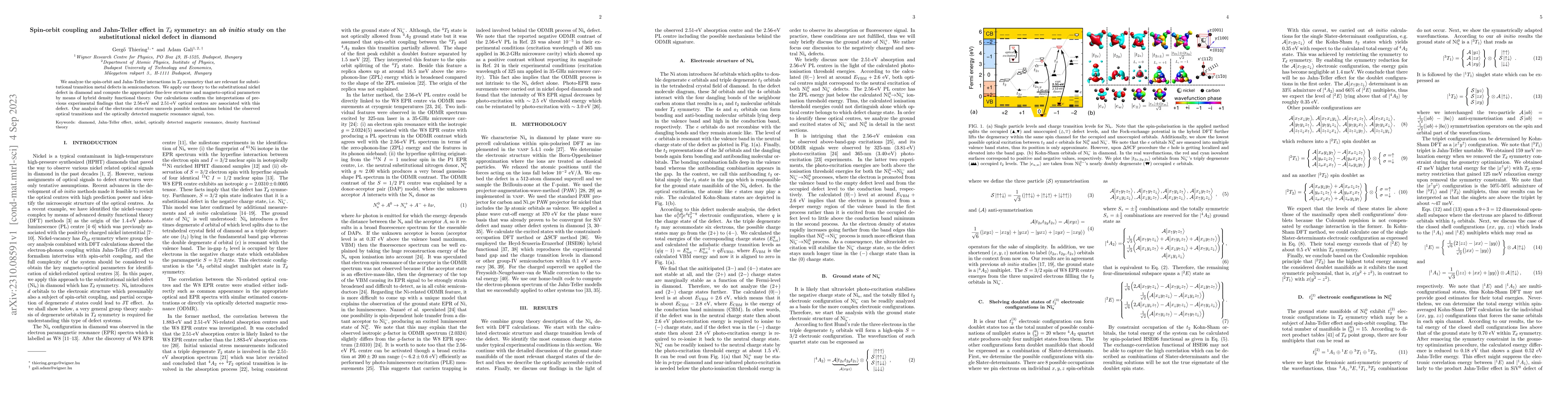 Thumbnail for Spin-orbit coupling and Jahn-Teller effect in $T_d$ symmetry: an
  \textit{ab initio} study on the substitutional nickel defect in diamond