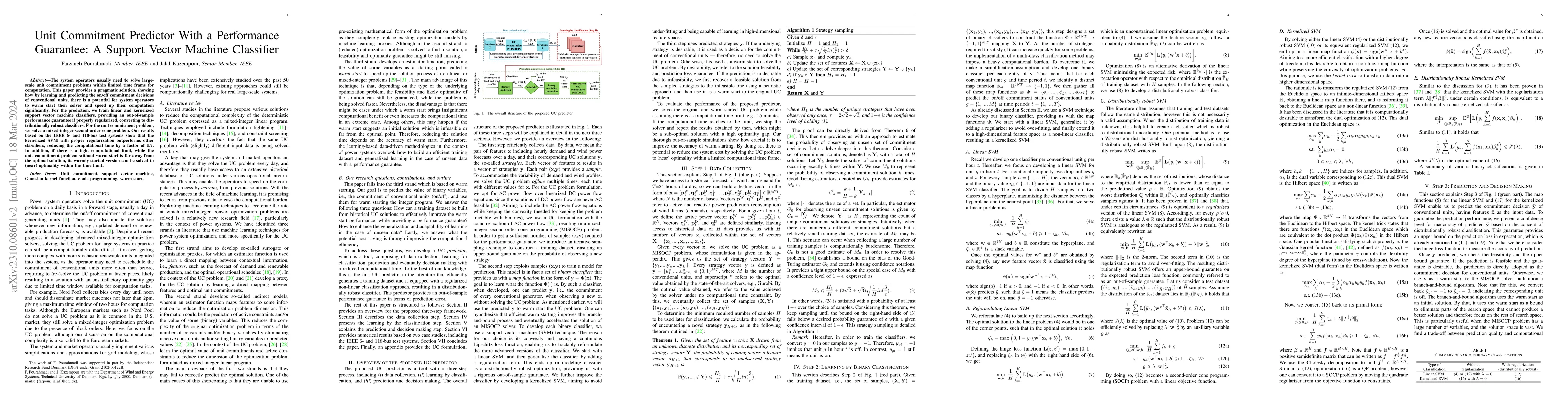Thumbnail for Unit Commitment Predictor With a Performance Guarantee: A Support Vector
  Machine Classifier