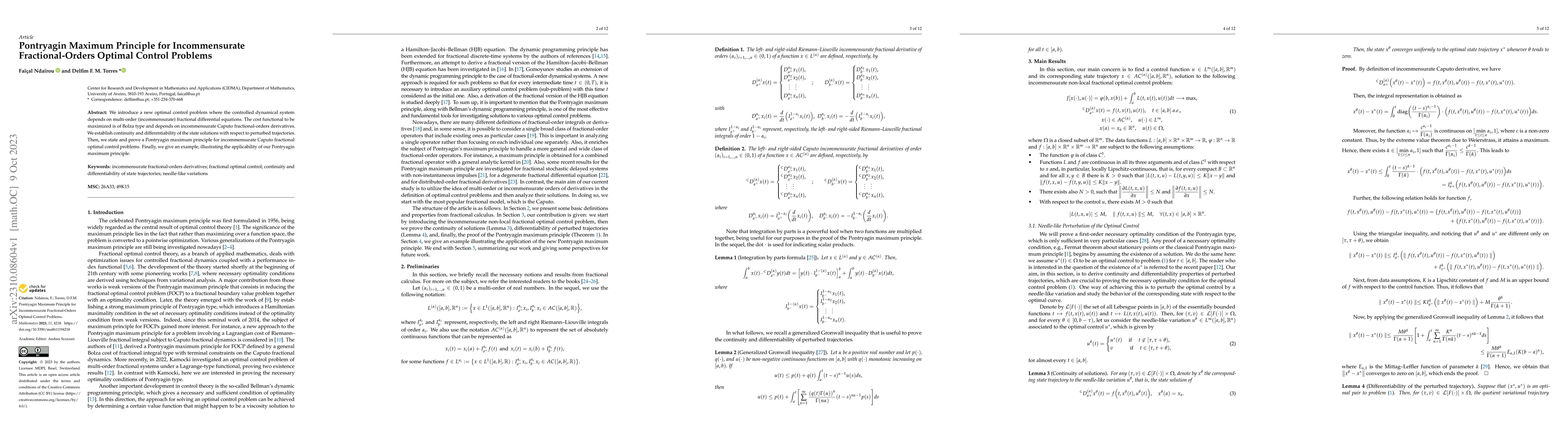 Thumbnail for Pontryagin Maximum Principle for Incommensurate Fractional-Orders
  Optimal Control Problems