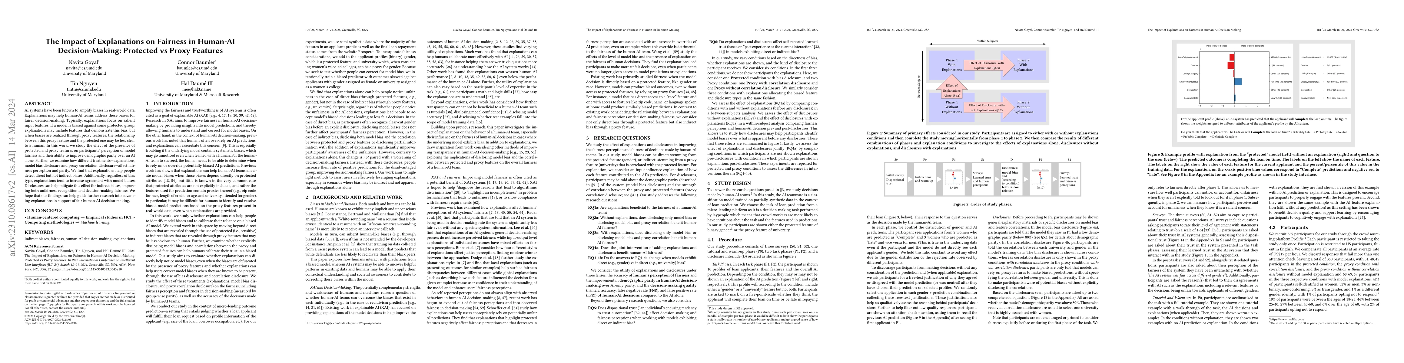 Thumbnail for The Impact of Explanations on Fairness in Human-AI Decision-Making:
  Protected vs Proxy Features