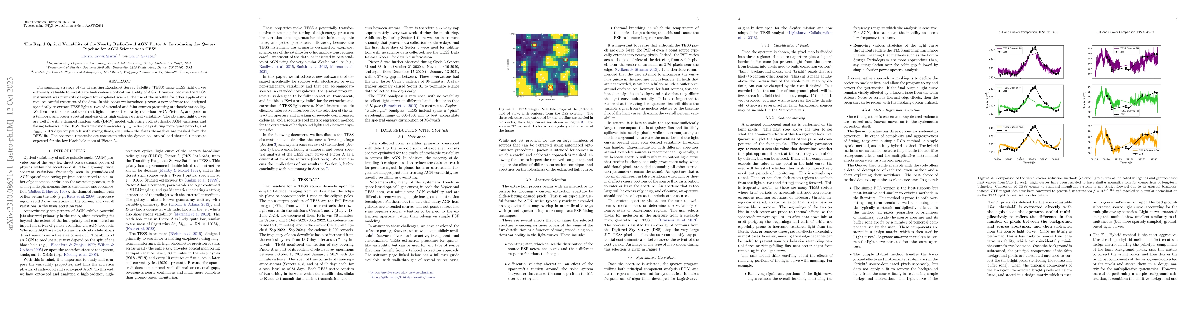 Thumbnail for The Rapid Optical Variability of the Nearby Radio-Loud AGN Pictor A:
  Introducing the Quaver Pipeline for AGN Science with TESS