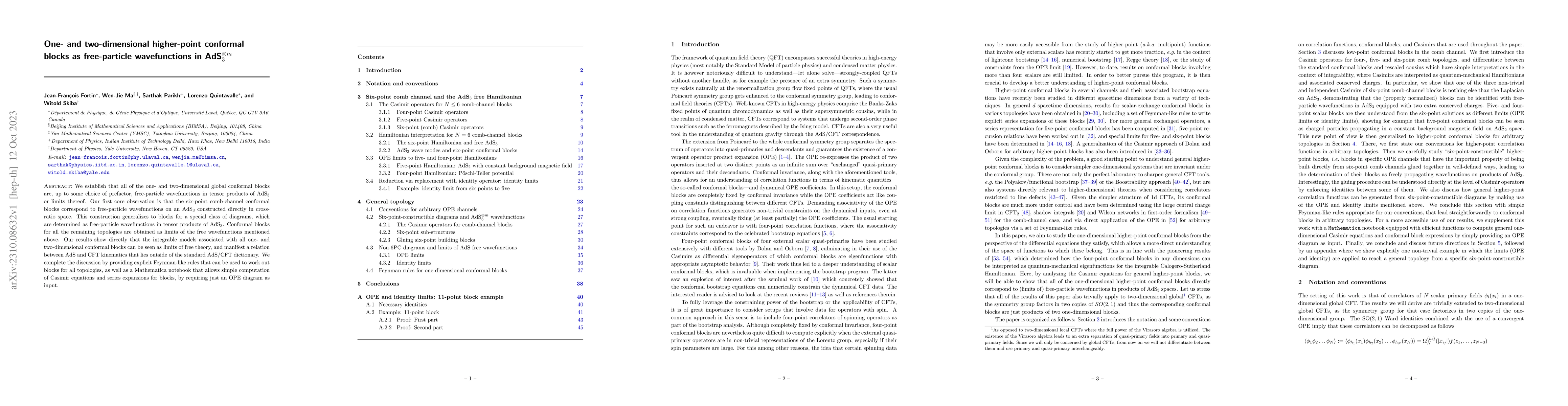 Thumbnail for One- and two-dimensional higher-point conformal blocks as free-particle
  wavefunctions in AdS$_3^{\otimes m}$