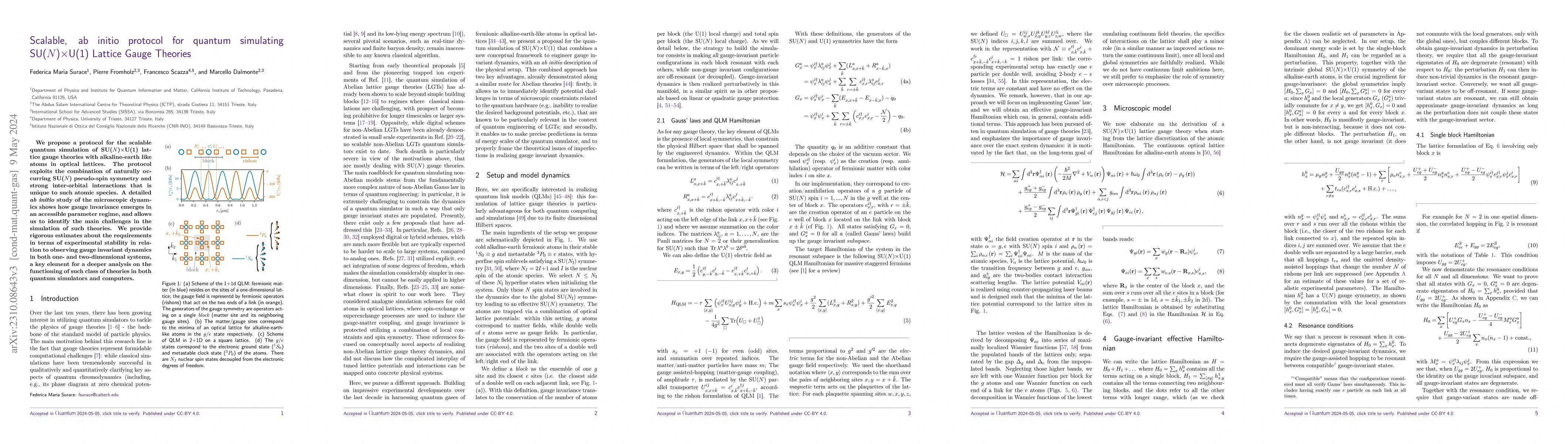 Thumbnail for Scalable, ab initio protocol for quantum simulating SU($N$)$\times$U(1)
  Lattice Gauge Theories