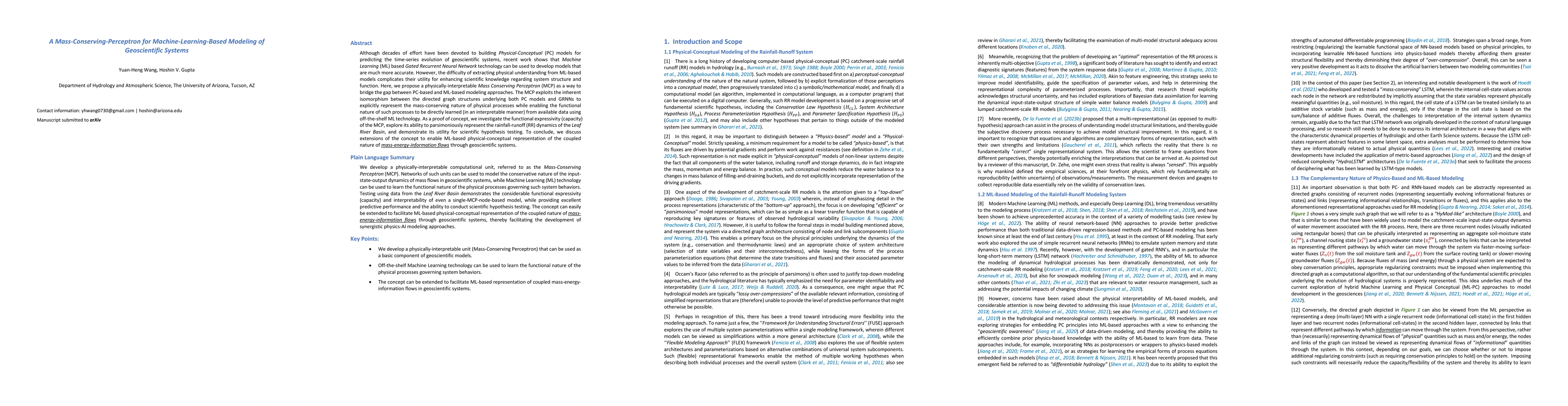 Thumbnail for A Mass-Conserving-Perceptron for Machine Learning-Based Modeling of
  Geoscientific Systems