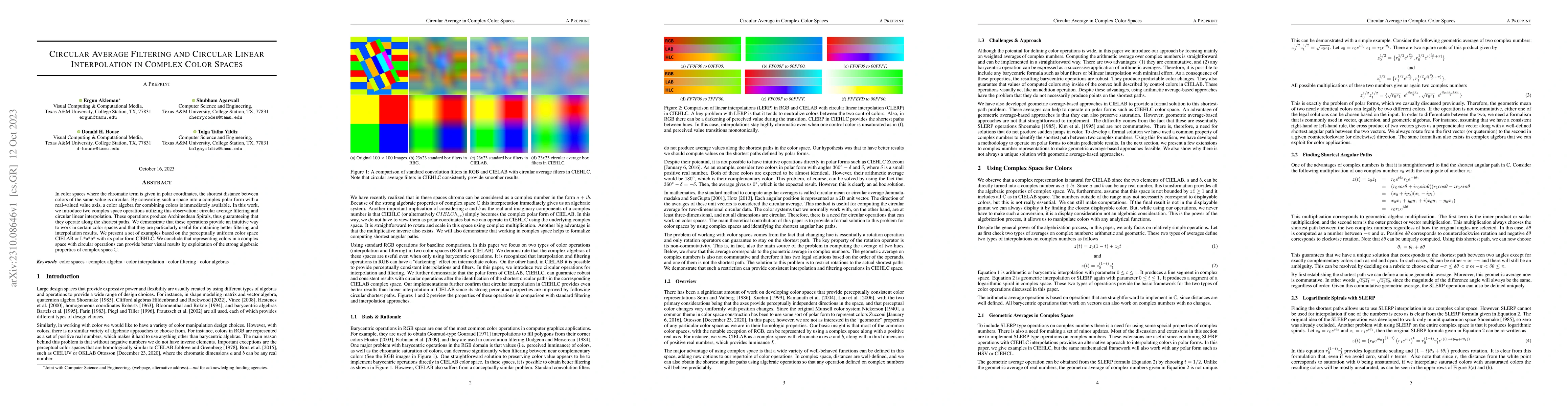 Thumbnail for Circular Average Filtering and Circular Linear Interpolation in Complex
  Color Spaces