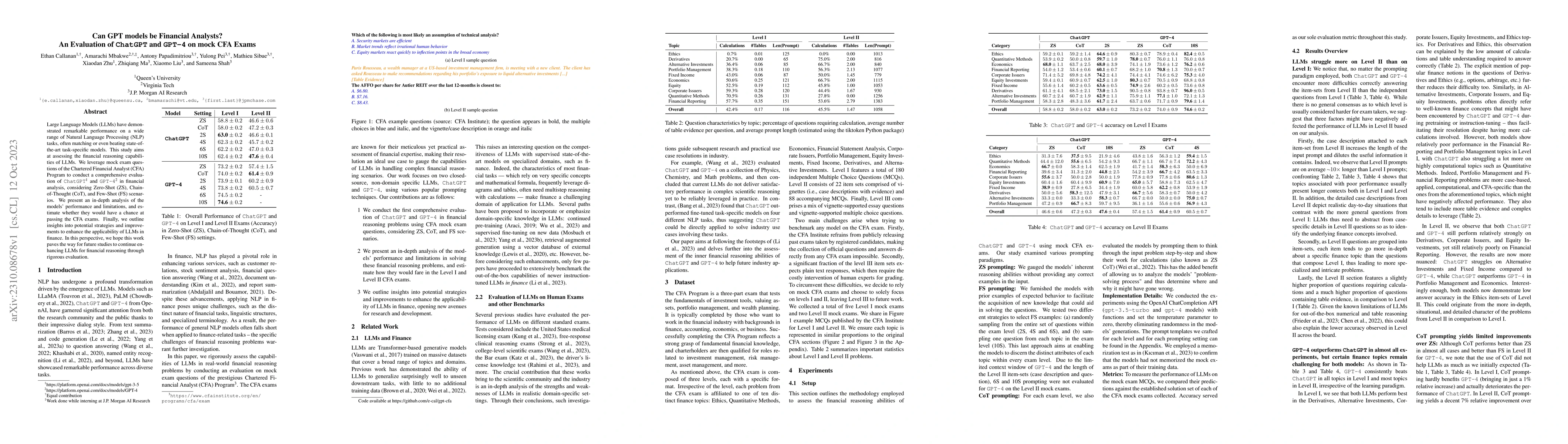 Thumbnail for Can GPT models be Financial Analysts? An Evaluation of ChatGPT and GPT-4
  on mock CFA Exams