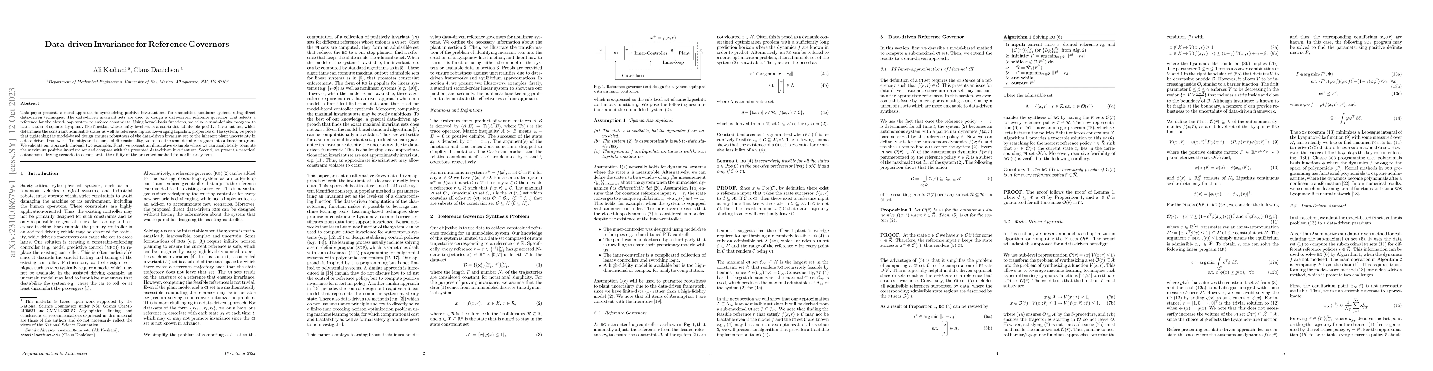 Thumbnail for Data-driven Invariance for Reference Governors