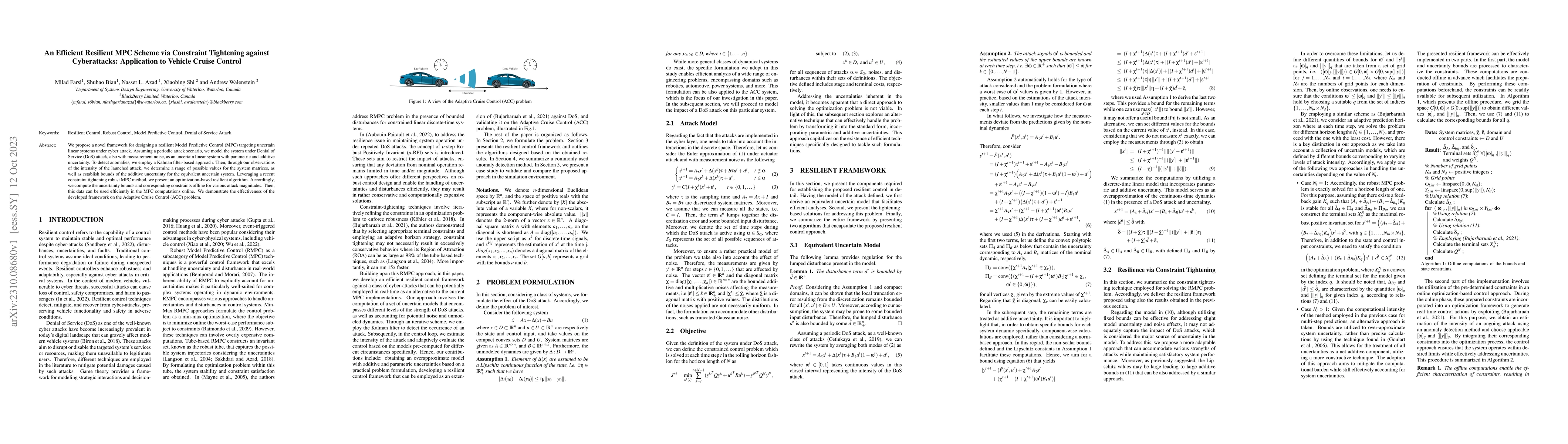 Thumbnail for An Efficient Resilient MPC Scheme via Constraint Tightening against
  Cyberattacks: Application to Vehicle Cruise Control