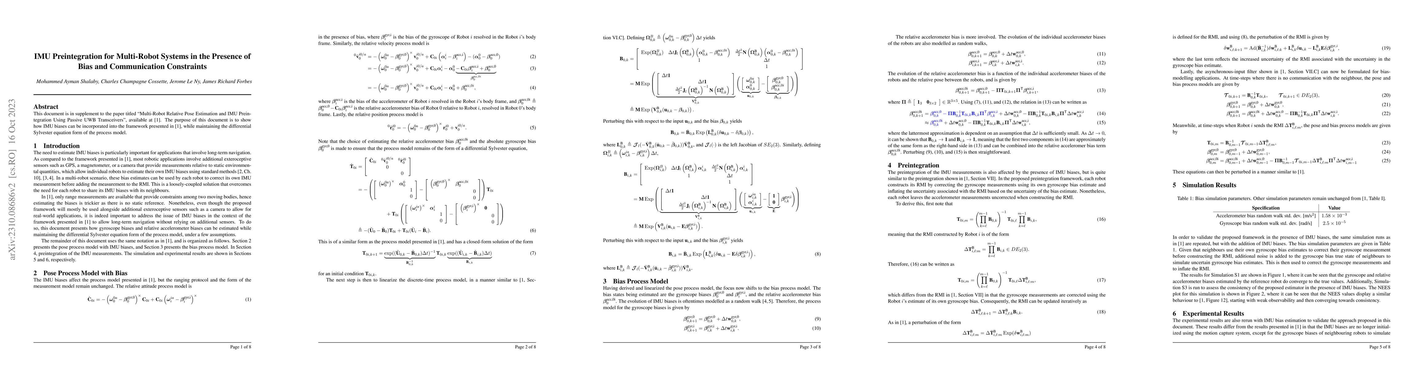 Thumbnail for IMU Preintegration for Multi-Robot Systems in the Presence of Bias and
  Communication Constraints