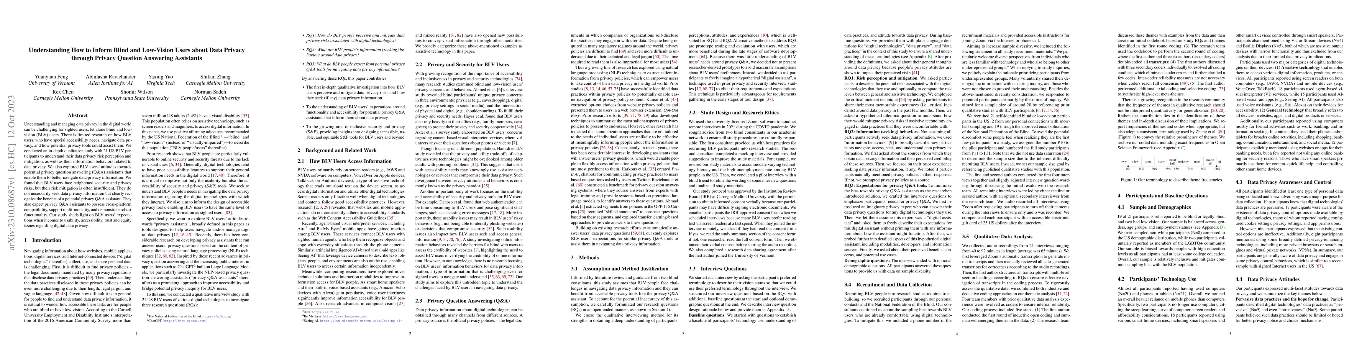Thumbnail for Understanding How to Inform Blind and Low-Vision Users about Data
  Privacy through Privacy Question Answering Assistants