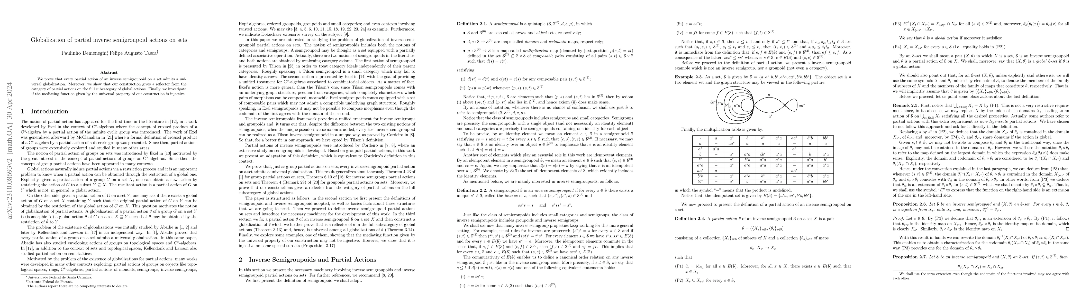 Thumbnail for Globalization of partial inverse semigroupoid actions on sets