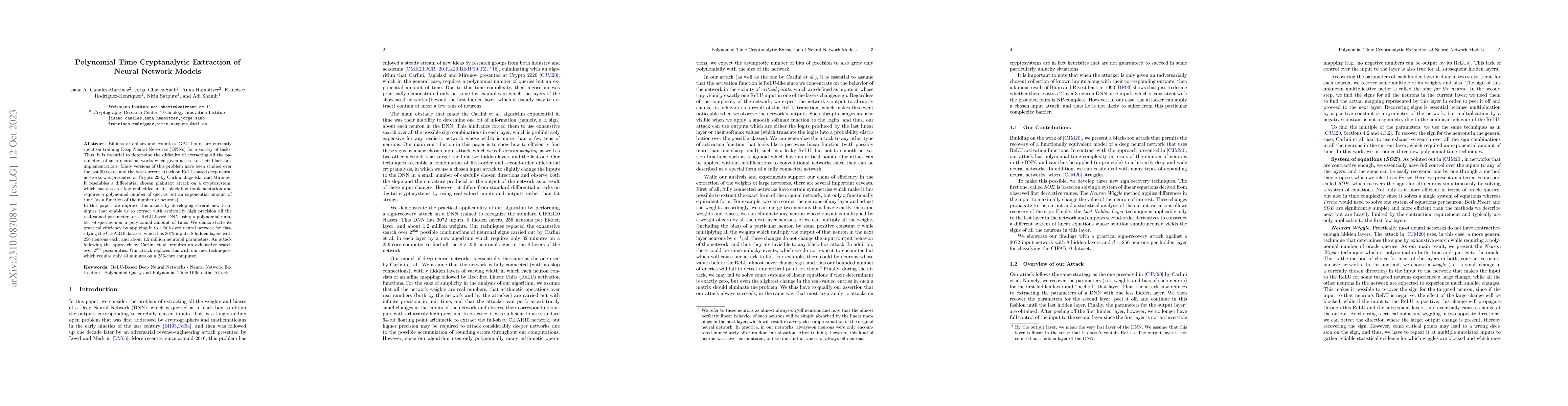 Thumbnail for Polynomial Time Cryptanalytic Extraction of Neural Network Models