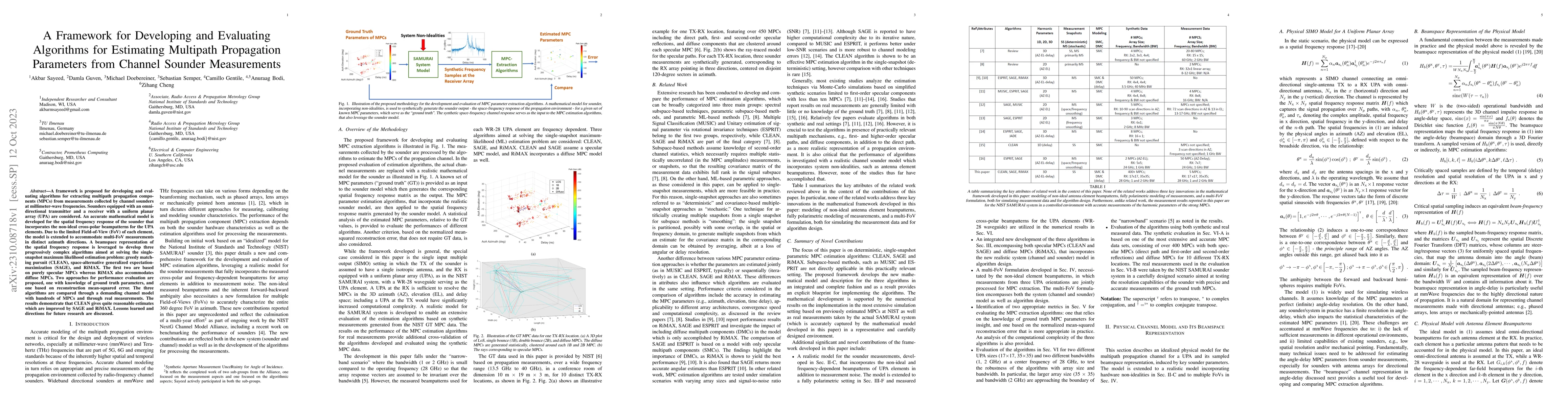 Thumbnail for A Framework for Developing and Evaluating Algorithms for Estimating
  Multipath Propagation Parameters from Channel Sounder Measurements