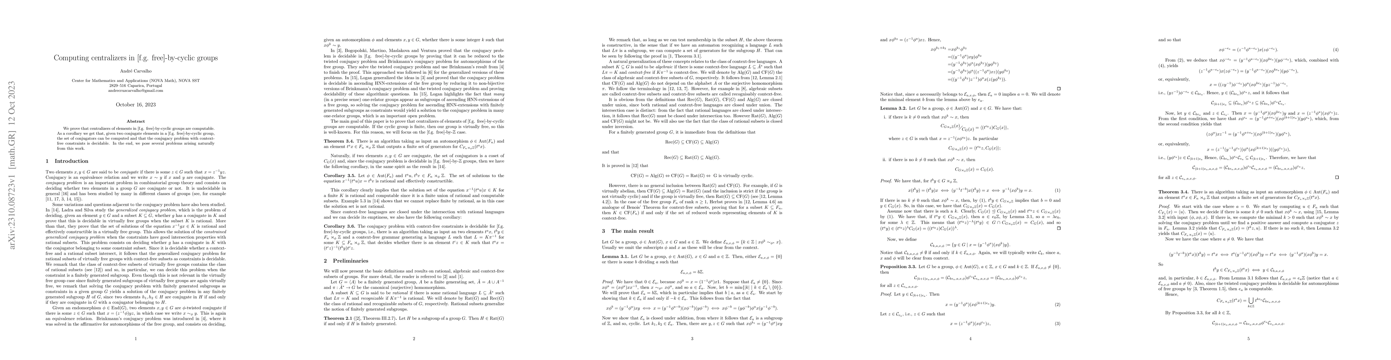 Thumbnail for Computing centralizers in [f.g. free]-by-cyclic groups
