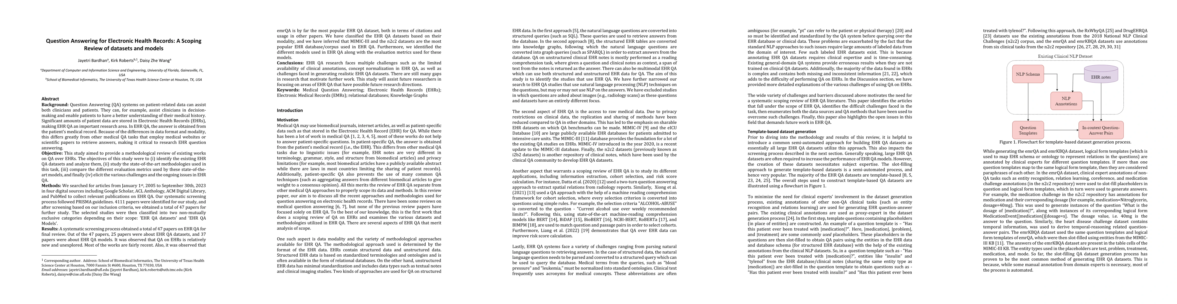 Thumbnail for Question Answering for Electronic Health Records: A Scoping Review of
  datasets and models