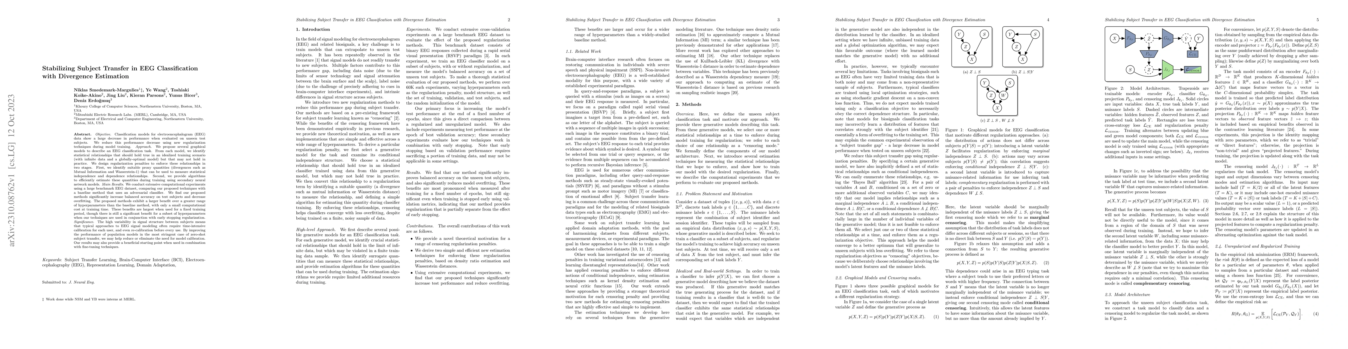 Thumbnail for Stabilizing Subject Transfer in EEG Classification with Divergence
  Estimation
