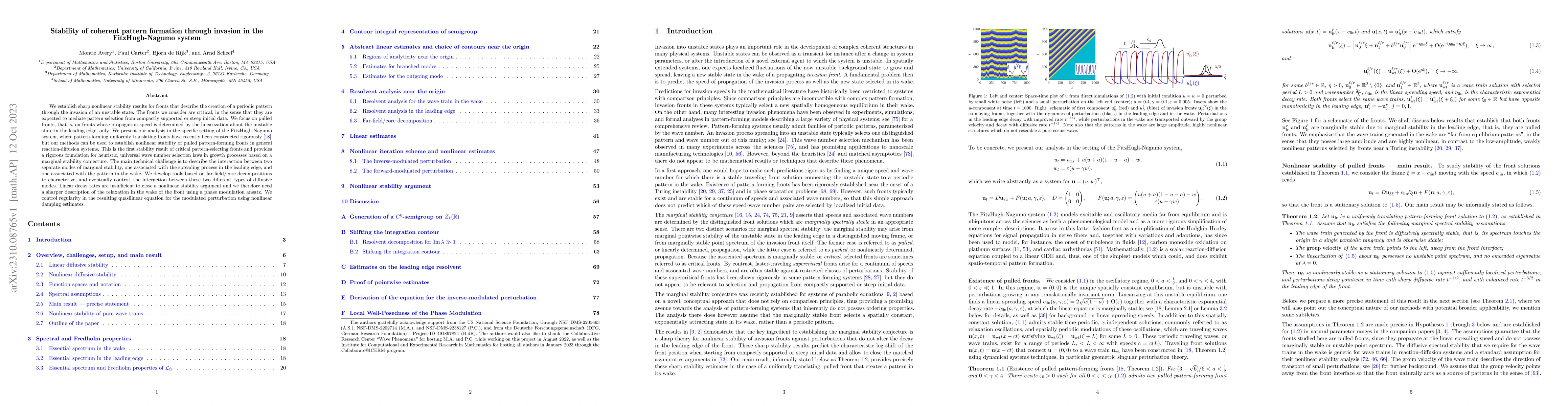 Thumbnail for Stability of coherent pattern formation through invasion in the
  FitzHugh-Nagumo system