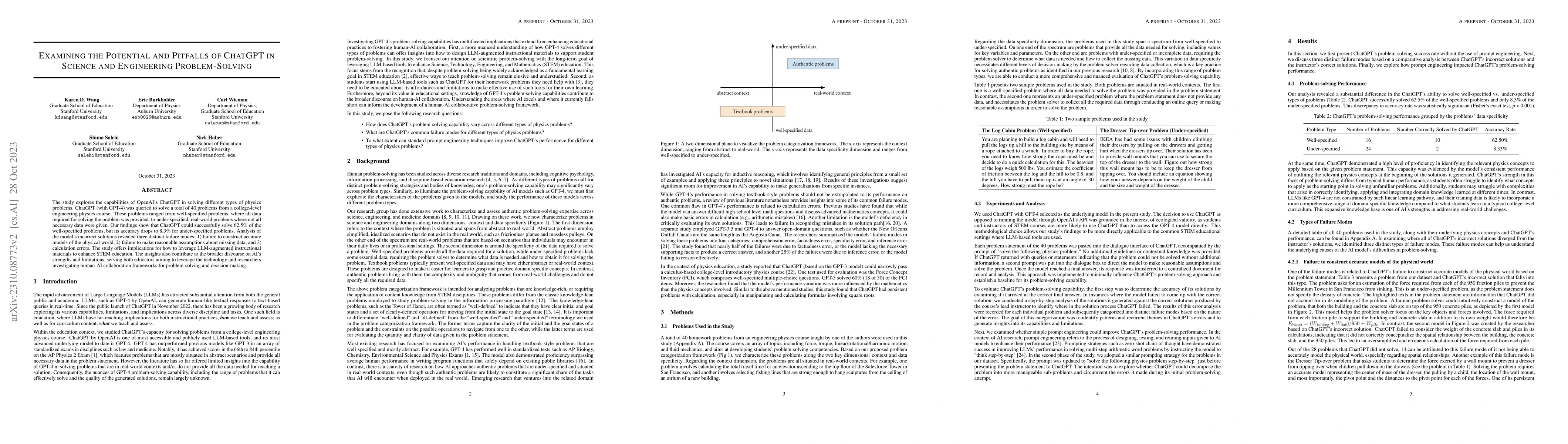 Thumbnail for Examining the Potential and Pitfalls of ChatGPT in Science and
  Engineering Problem-Solving