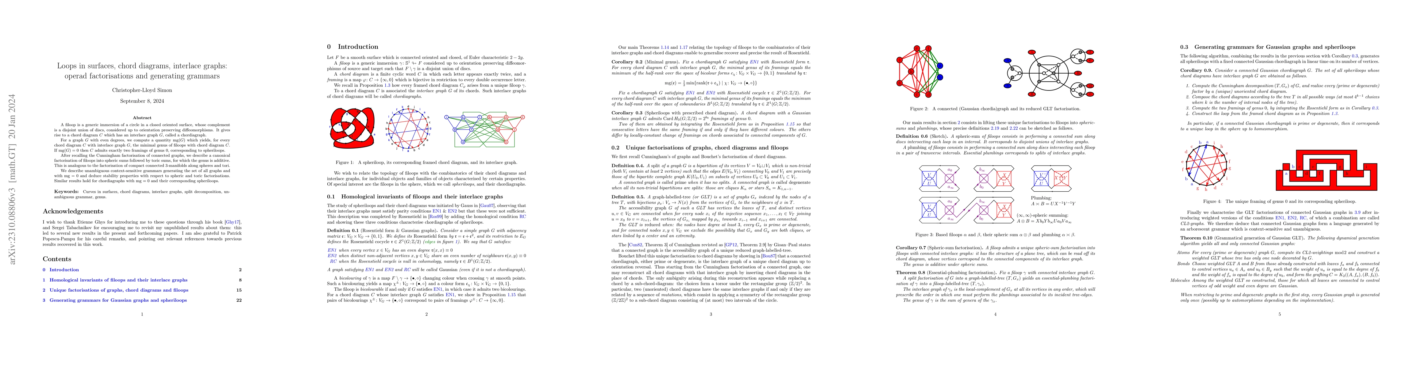 Thumbnail for Loops in surfaces, chord diagrams, interlace graphs: operad
  factorisations and generating grammars