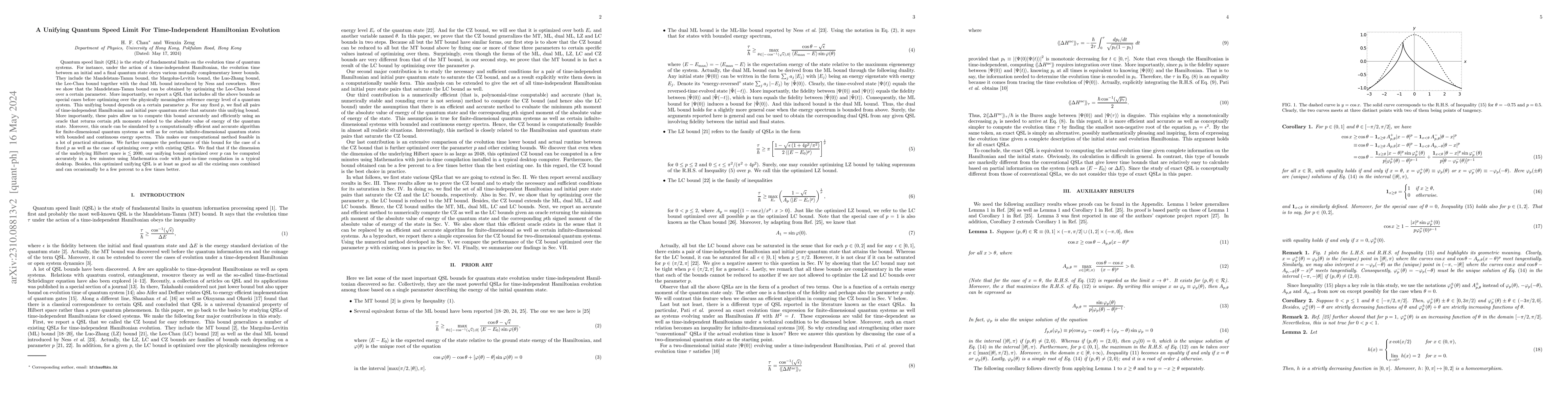 Thumbnail for A Unifying Quantum Speed Limit For Time-Independent Hamiltonian
  Evolution