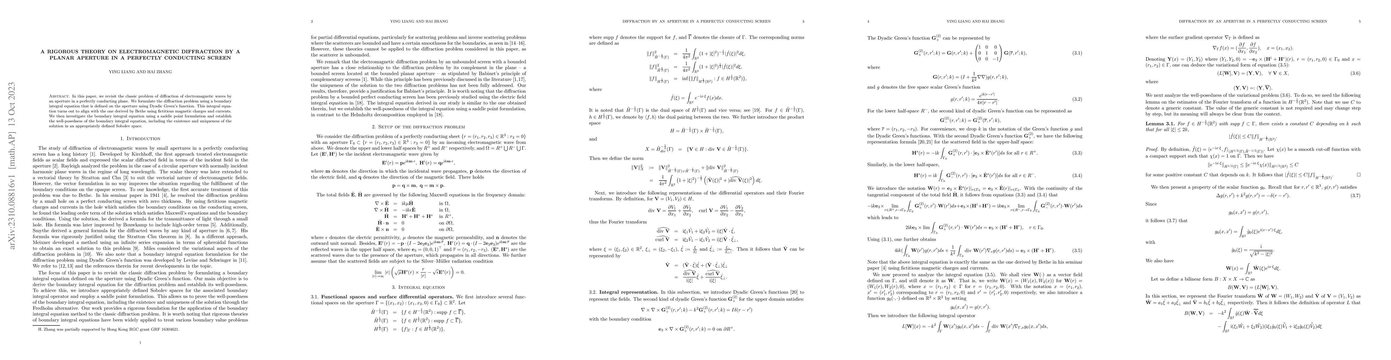 Thumbnail for A rigorous theory on electromagnetic diffraction by a planar aperture in
  a perfectly conducting screen