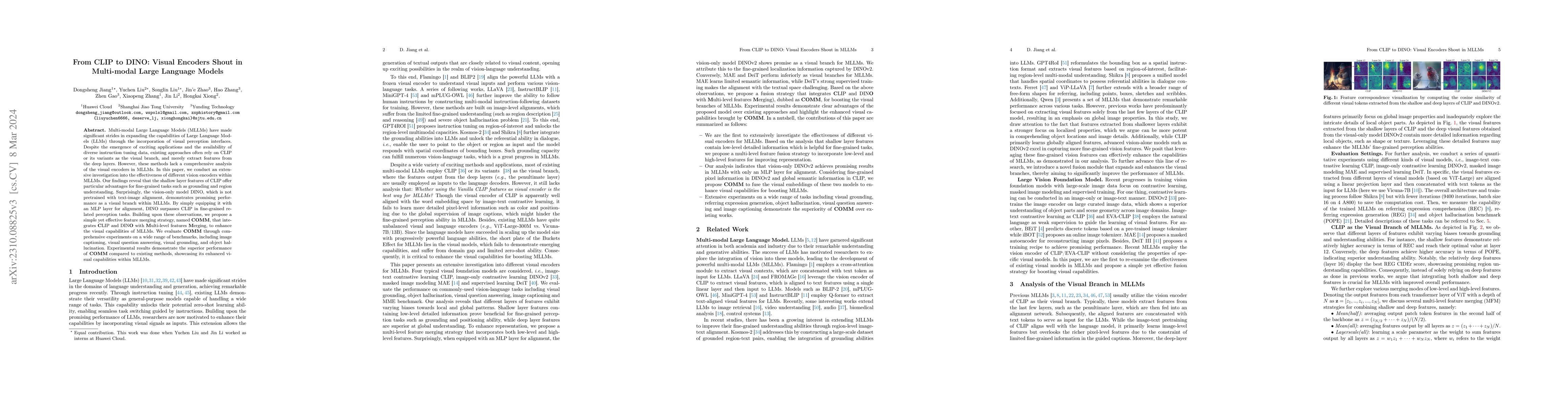 Thumbnail for From CLIP to DINO: Visual Encoders Shout in Multi-modal Large Language
  Models