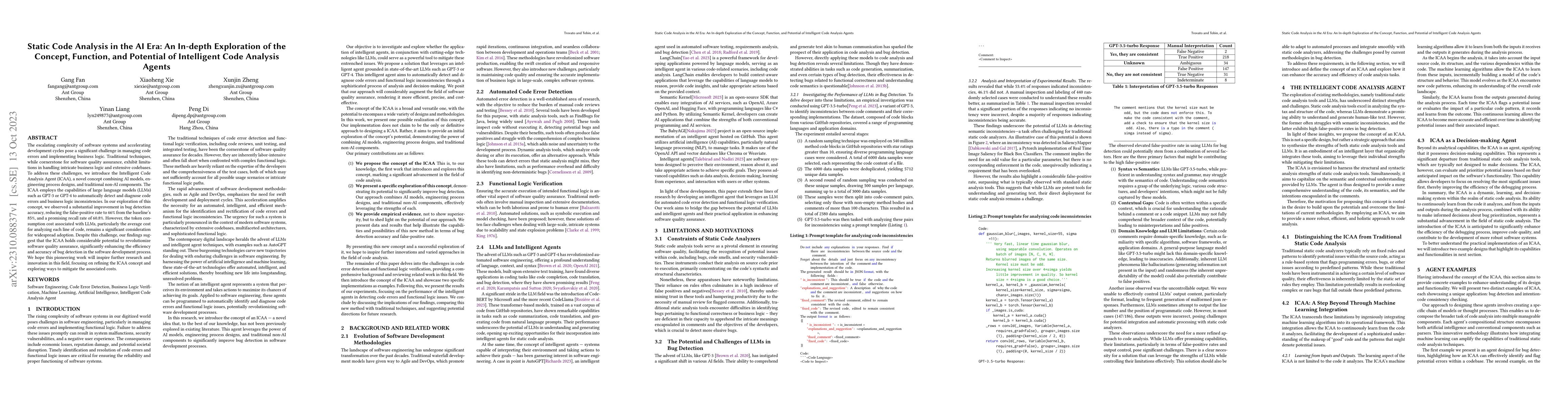 Thumbnail for Static Code Analysis in the AI Era: An In-depth Exploration of the
  Concept, Function, and Potential of Intelligent Code Analysis Agents