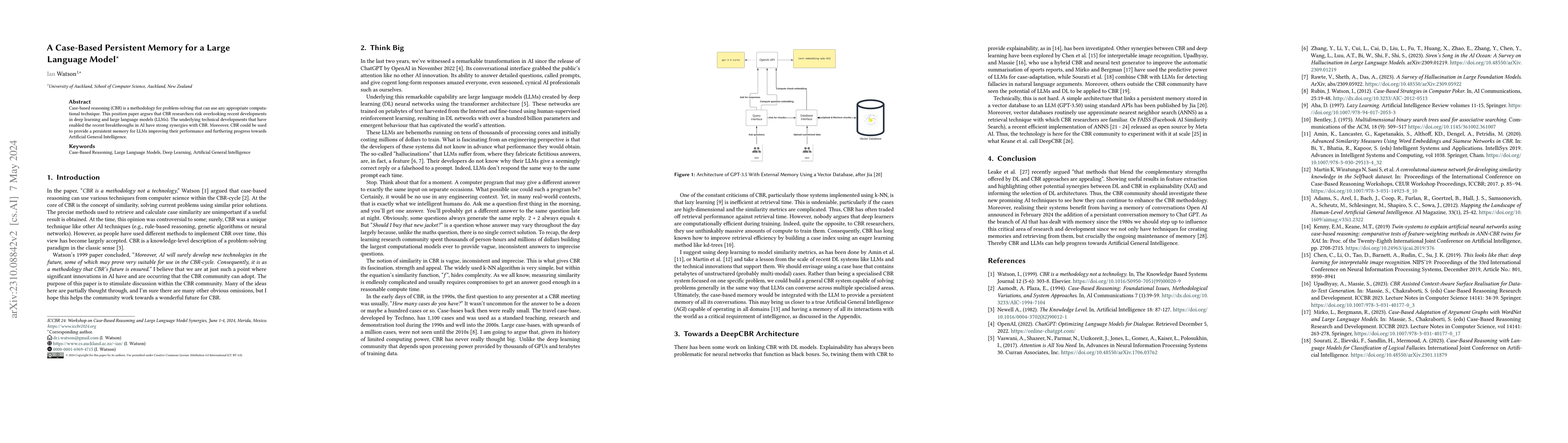 Thumbnail for A Case-Based Persistent Memory for a Large Language Model