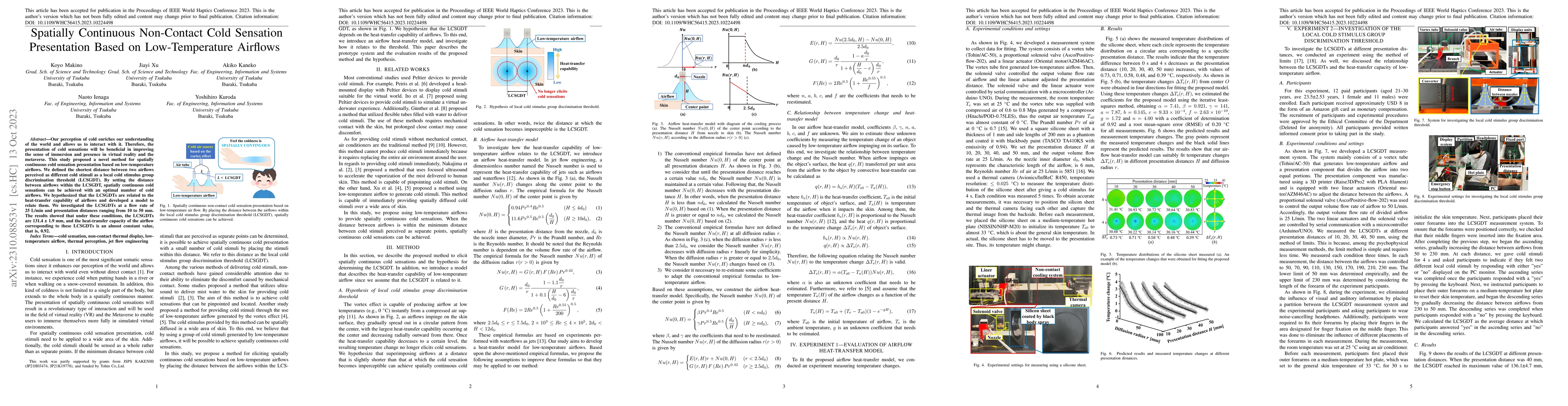 Thumbnail for Spatially Continuous Non-Contact Cold Sensation Presentation Based on
  Low-Temperature Airflows