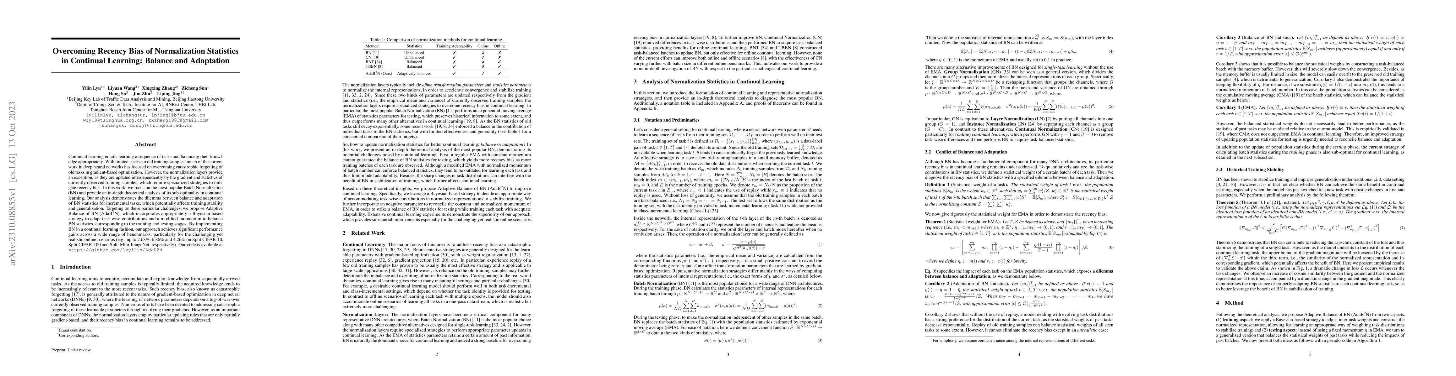 Thumbnail for Overcoming Recency Bias of Normalization Statistics in Continual
  Learning: Balance and Adaptation