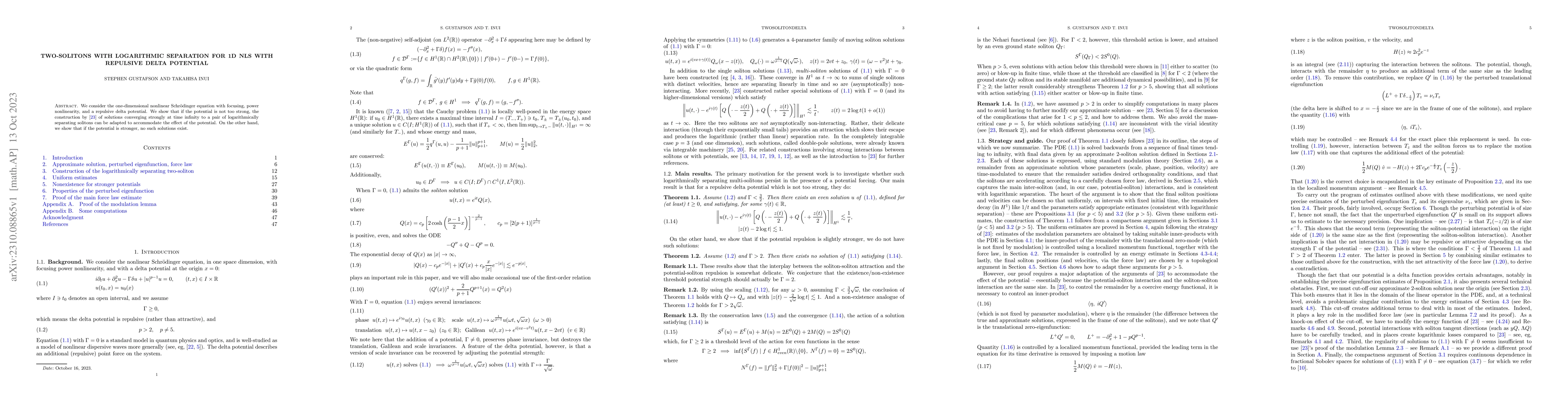 Thumbnail for Two-solitons with logarithmic separation for 1D NLS with repulsive delta
  potential