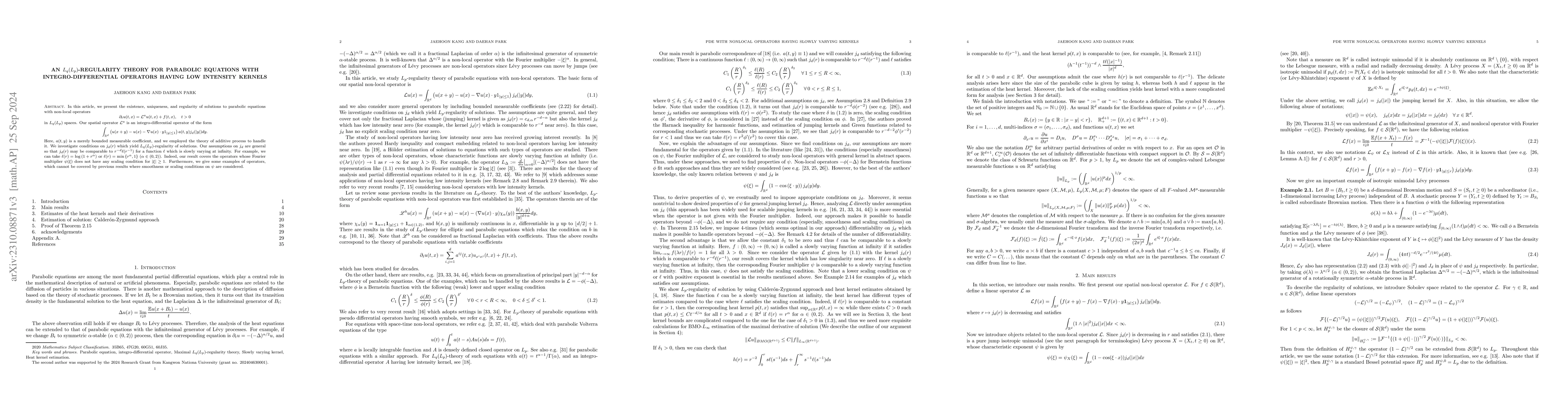 Thumbnail for An $L_{q}(L_{p})$-regularity theory for parabolic equations with
  integro-differential operators having low intensity kernels