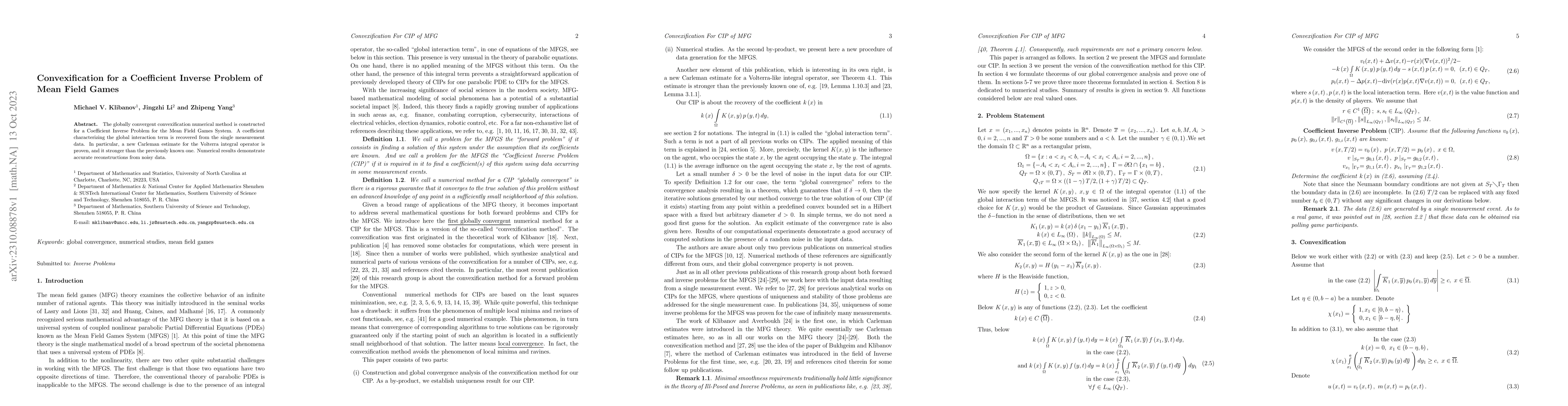 Thumbnail for Convexification for a Coefficient Inverse Problem of Mean Field Games