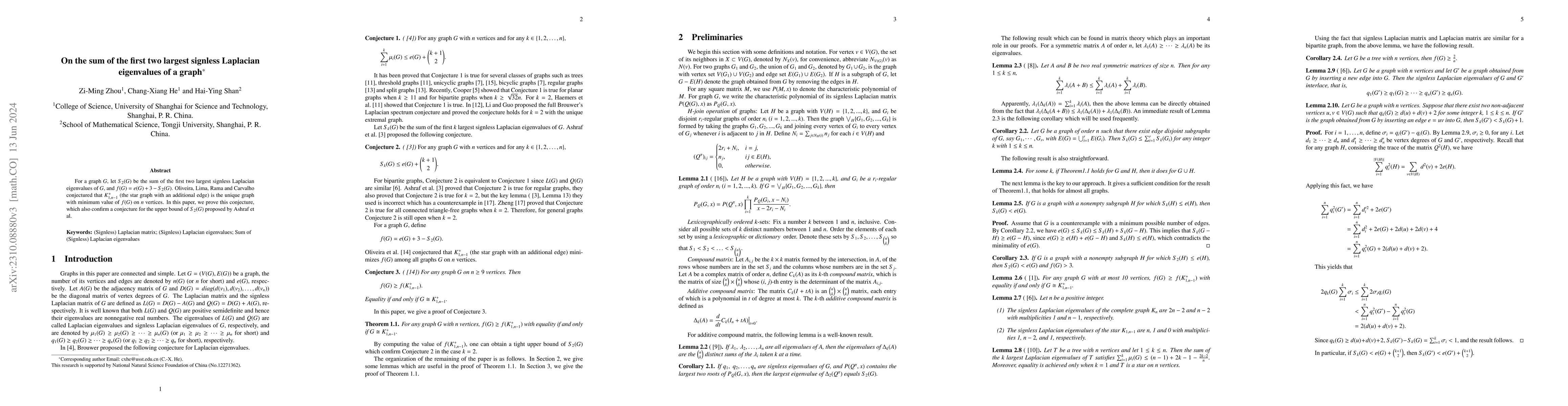 Thumbnail for On the sum of the first two largest signless Laplacian eigenvalues of a
  graph