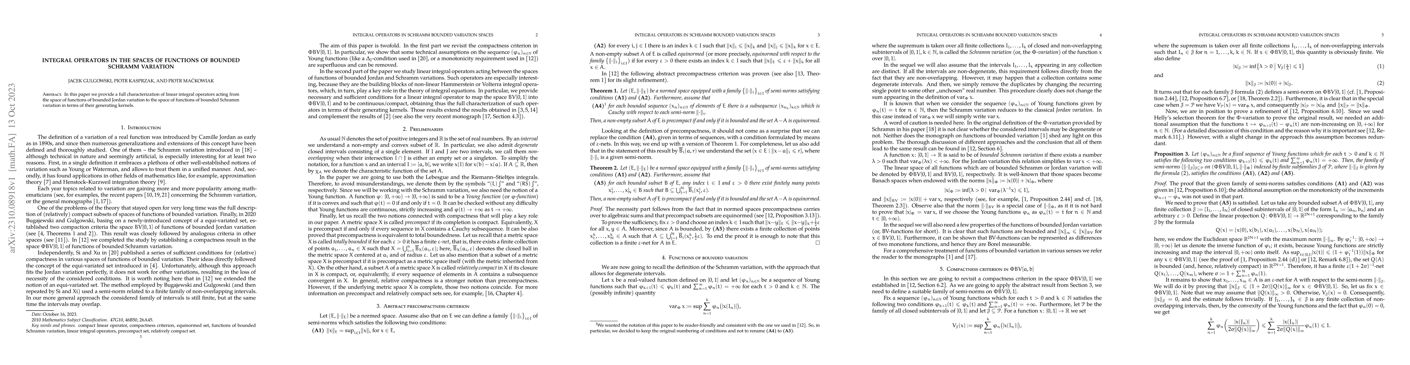 Thumbnail for Integral operators in the spaces of functions of bounded Schramm
  variation