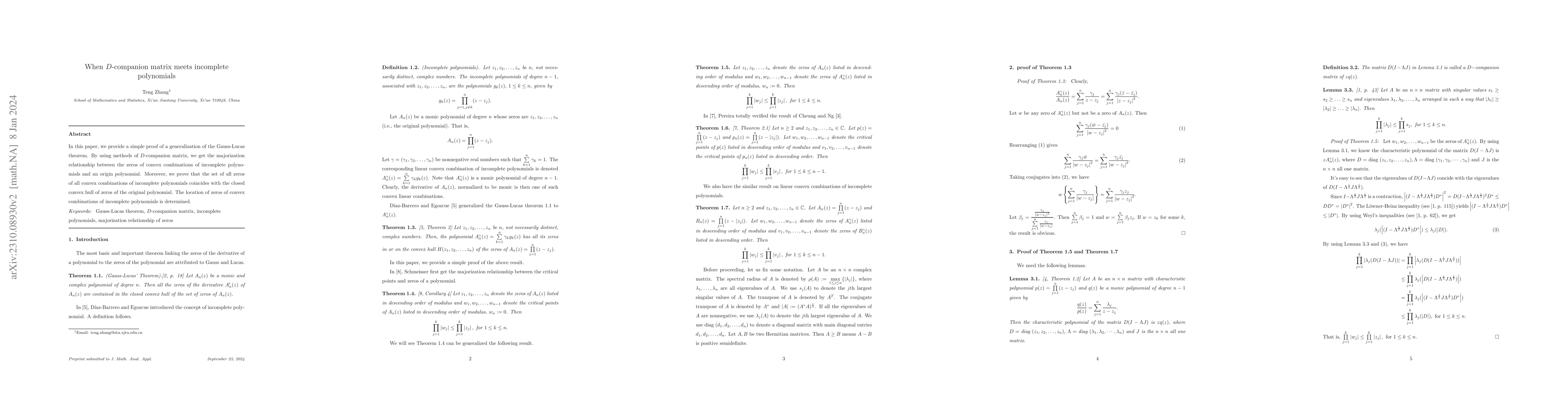 Thumbnail for When $D$-companion matrix meets incomplete polynomials