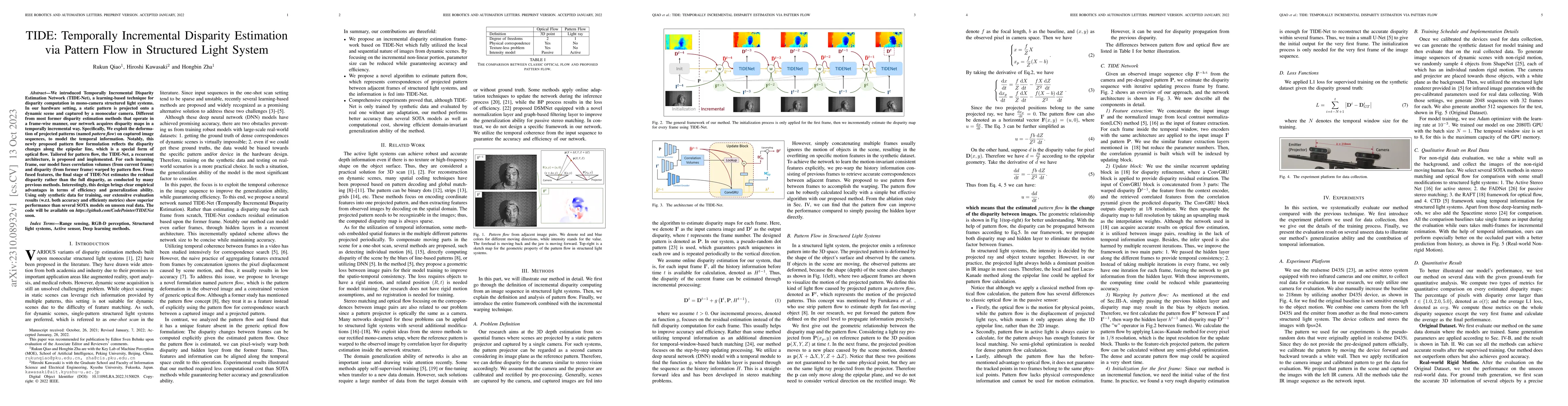 Thumbnail for TIDE: Temporally Incremental Disparity Estimation via Pattern Flow in
  Structured Light System
