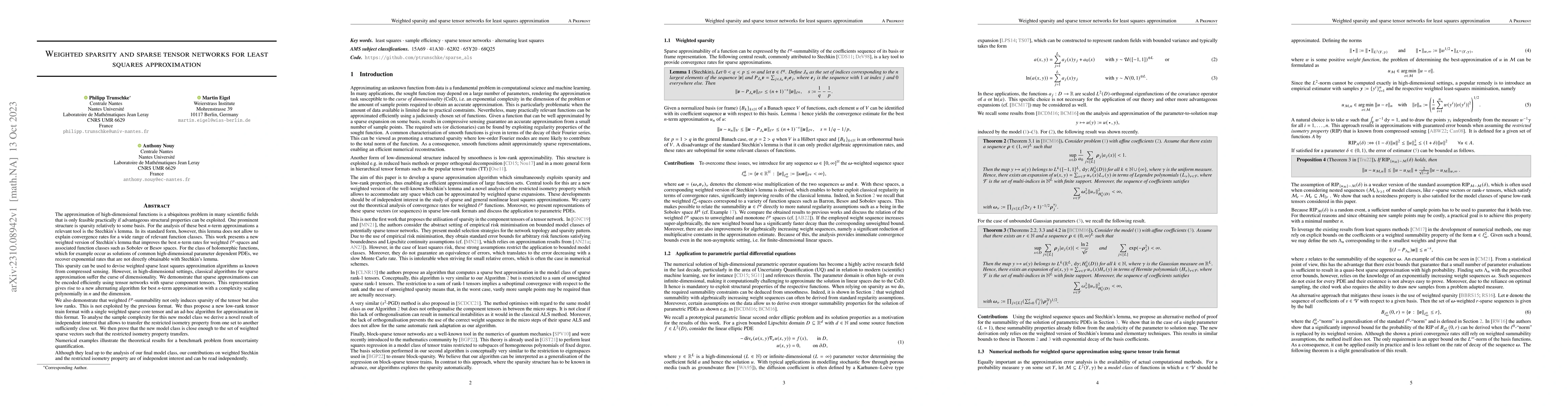 Thumbnail for Weighted sparsity and sparse tensor networks for least squares
  approximation
