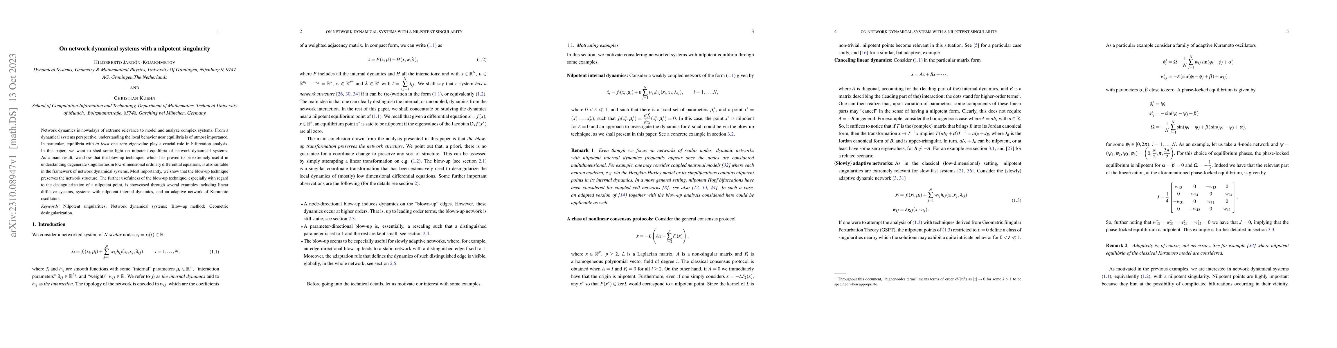 Thumbnail for On network dynamical systems with a nilpotent singularity