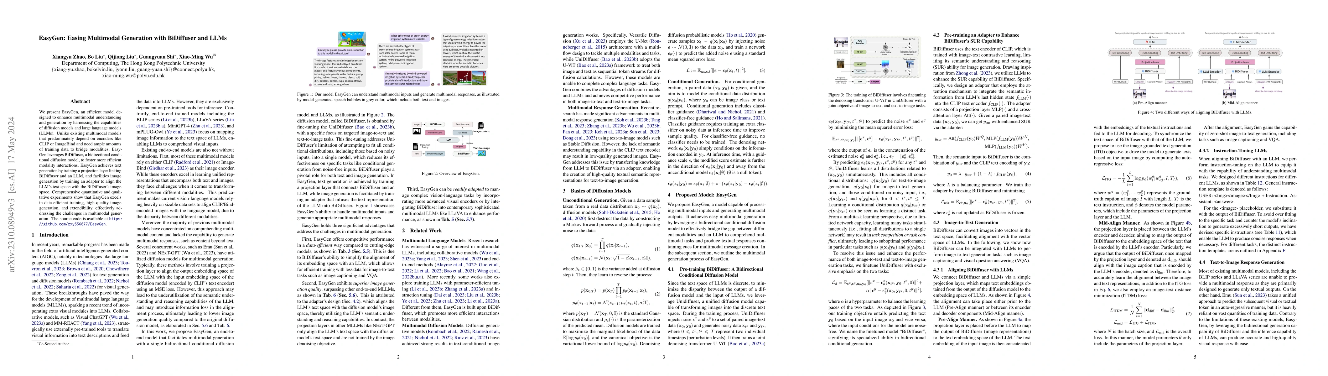 Thumbnail for EasyGen: Easing Multimodal Generation with BiDiffuser and LLMs