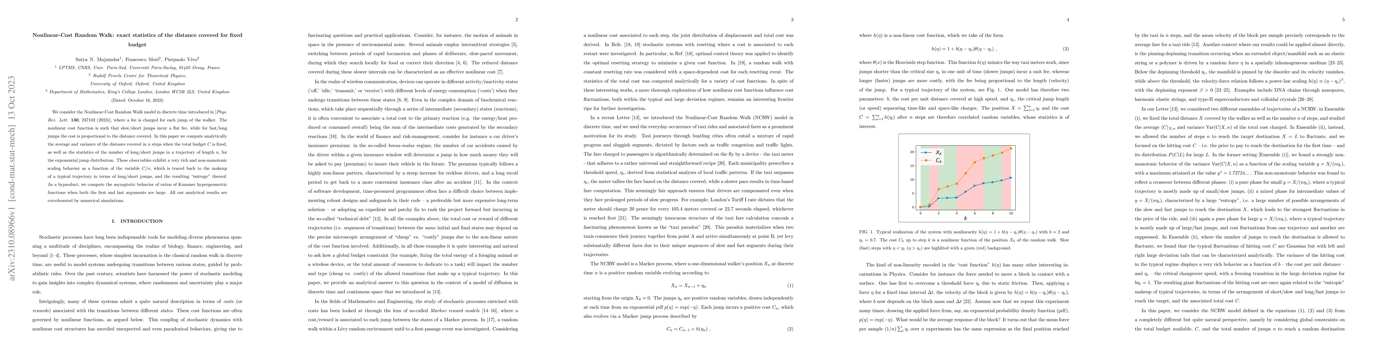 Thumbnail for Nonlinear-Cost Random Walk: exact statistics of the distance covered for
  fixed budget