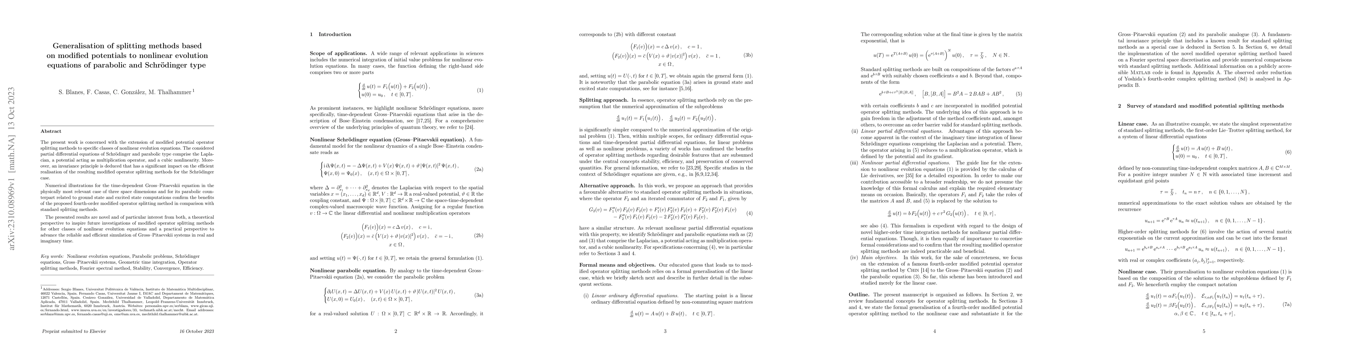 Thumbnail for Generalization of splitting methods based on modified potentials to
  nonlinear evolution equations of parabolic and Schr\"odinger type