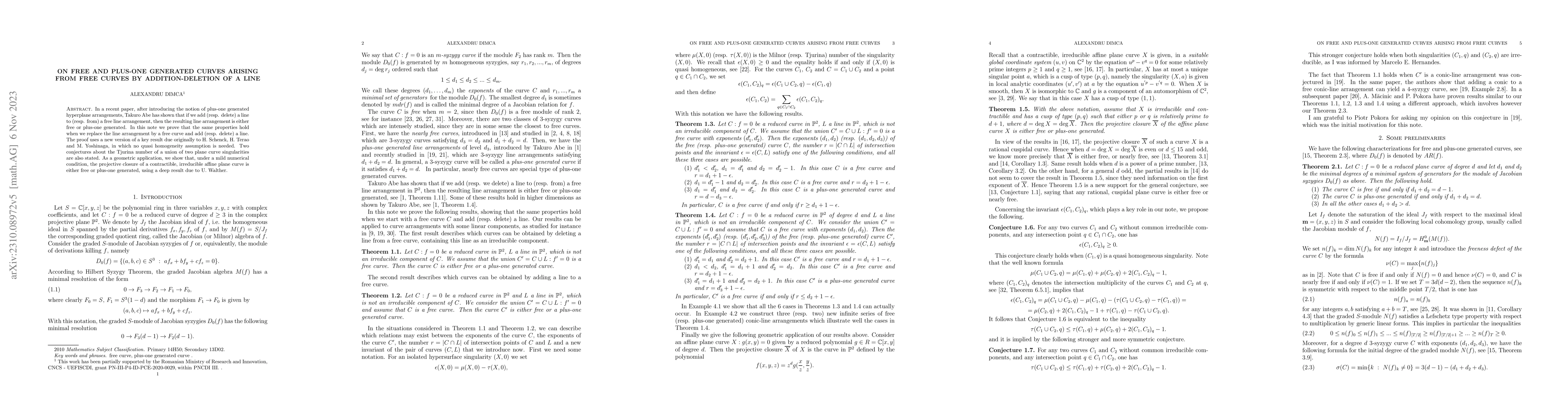 Thumbnail for On free and plus-one generated curves arising from free curves by
  addition-deletion of a line