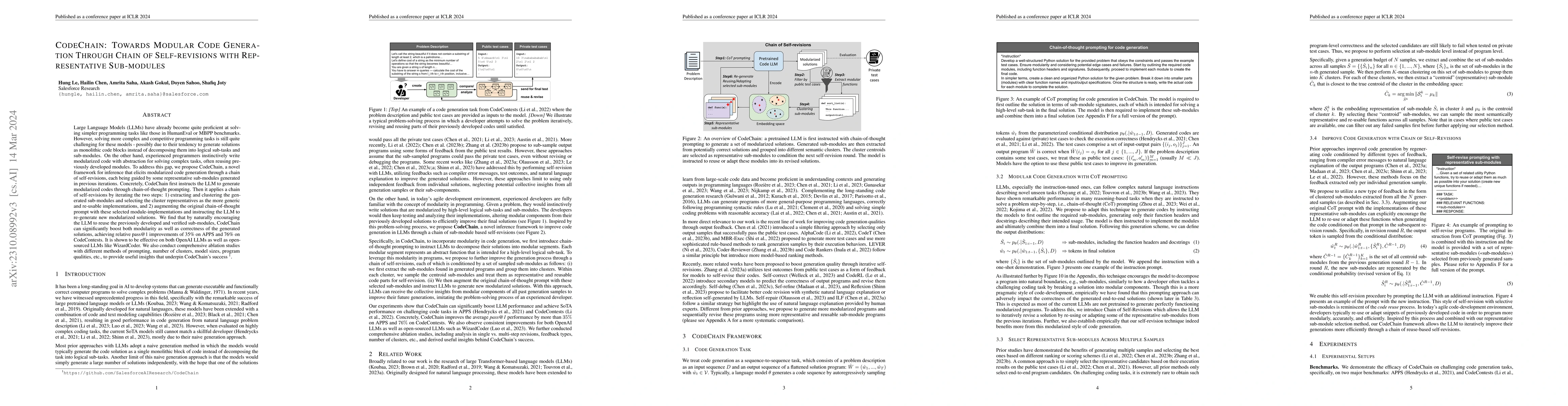 Thumbnail for CodeChain: Towards Modular Code Generation Through Chain of
  Self-revisions with Representative Sub-modules